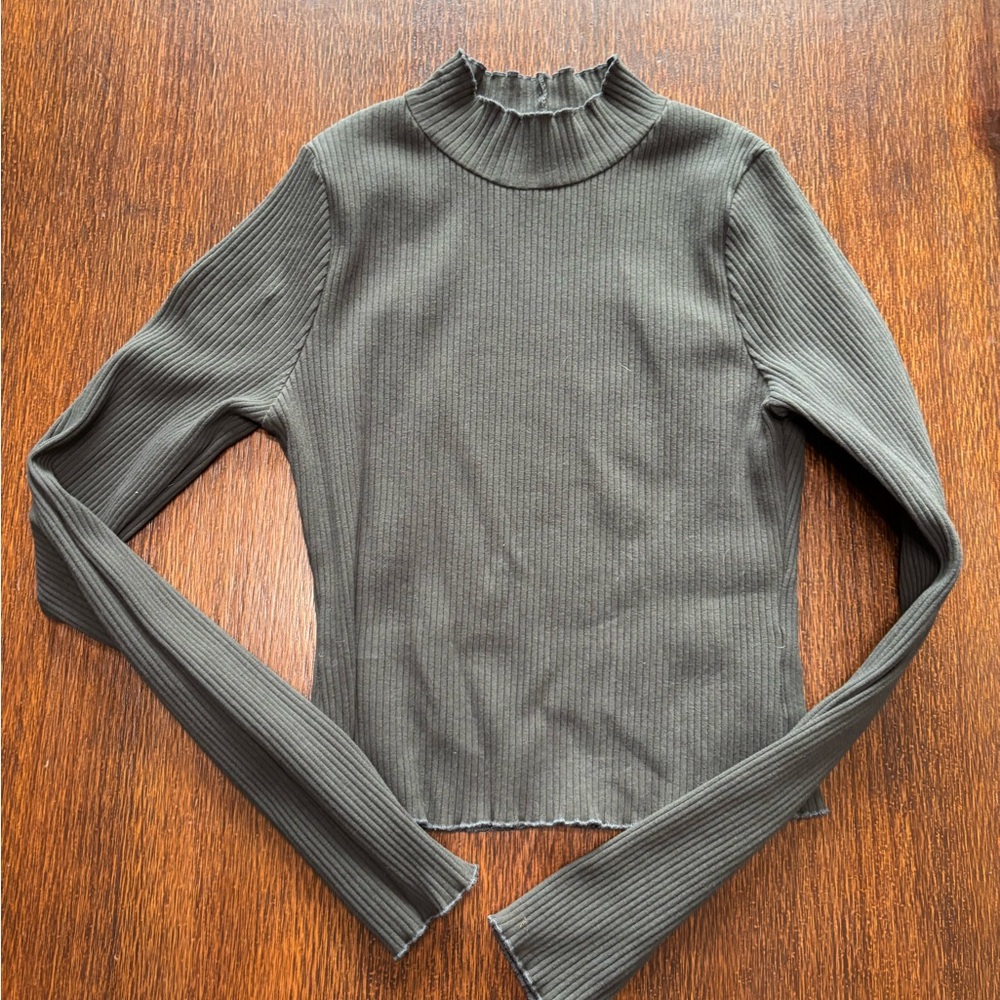 Good American Ribbed Gray Long Sleeve Top